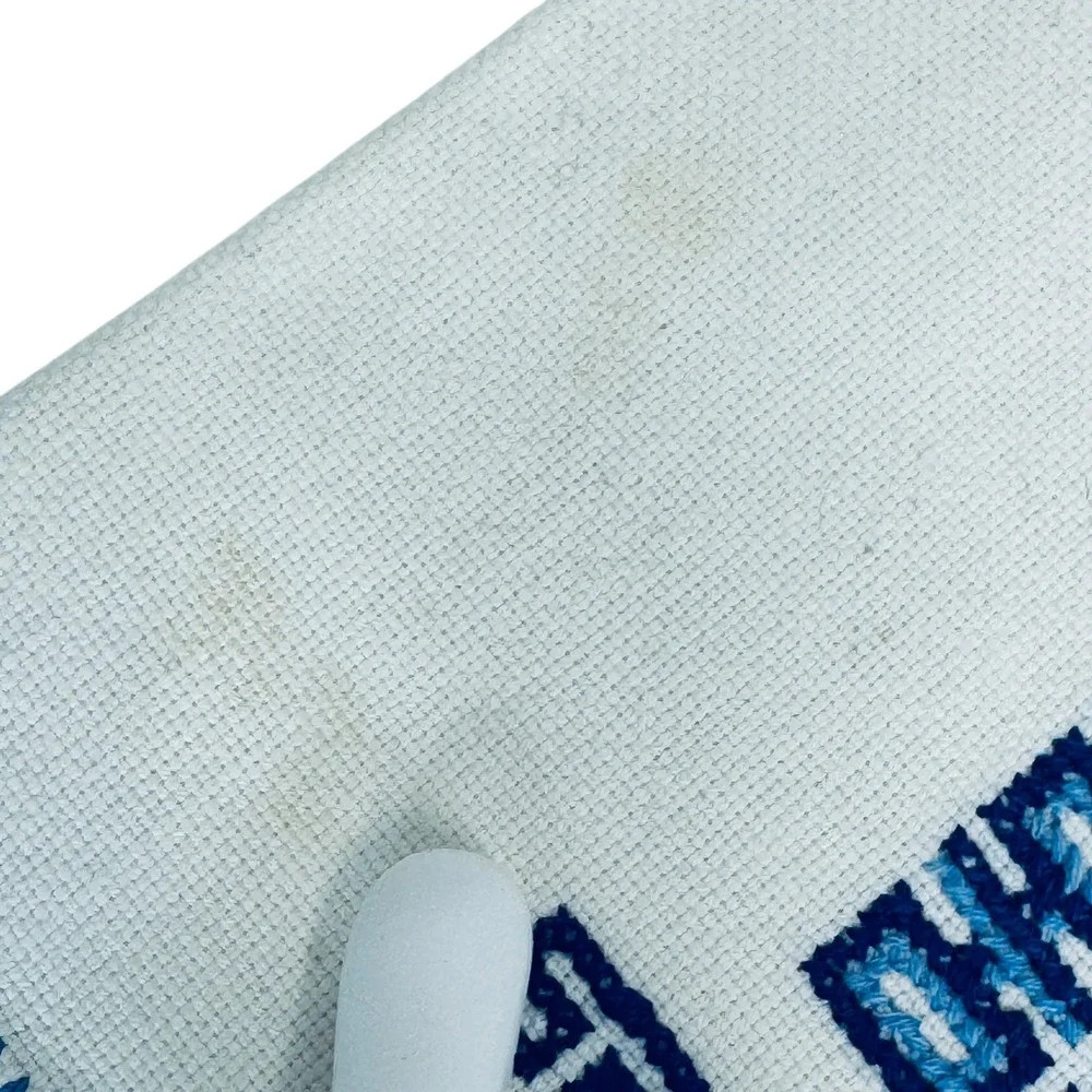 Set of 6 Blue Embroidered Greek Key‎ Linen Napkins Crochet Trim 18